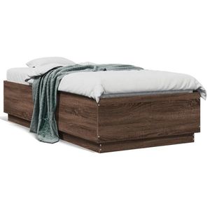 vidaXL Cadru de pat cu LED, stejar maro, 90x190 cm, lemn prelucrat imagine