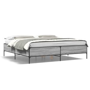 vidaXL Cadru de pat, gri sonoma, 200x200 cm, lemn prelucrat și metal imagine