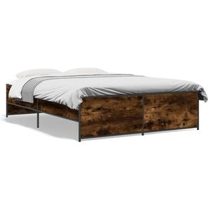 vidaXL Cadru de pat, stejar afumat 140x190 cm lemn prelucrat și metal imagine