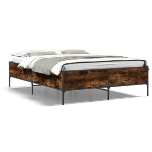 vidaXL Cadru de pat, stejar fumuriu 160x200 cm lemn prelucrat și metal imagine