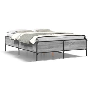 vidaXL Cadru de pat, gri sonoma, 140x190 cm, lemn prelucrat și metal imagine