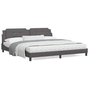 vidaXL Cadru de pat cu tăblie, gri, 200x200 cm, piele ecologică imagine