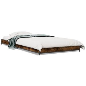 vidaXL Cadru de pat, stejar fumuriu, 75x190cm, lemn prelucrat și metal imagine