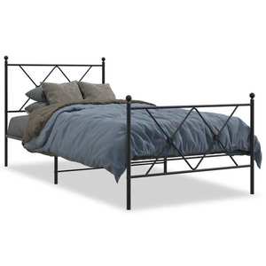 vidaXL Cadru pat cu tăblii de cap/picioare, negru, 90x200 cm imagine
