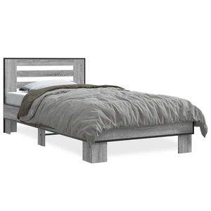 vidaXL Cadru de pat cu tăblie la cap/picioare, gri sonoma, 90x190 cm imagine
