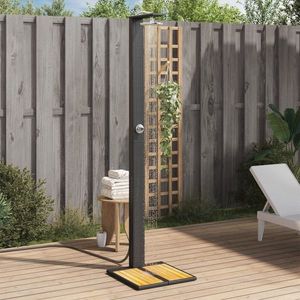 vidaXL Duș de exterior, negru, 50x55x224 cm, poliratan și lemn acacia imagine