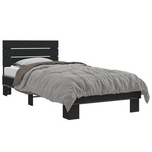 vidaXL Cadru de pat, negru, 100x200 cm, lemn prelucrat și metal imagine