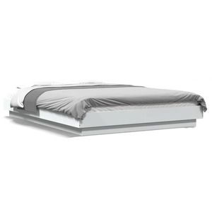 vidaXL Cadru de pat cu lumini LED, alb, 140x200 cm, lemn prelucrat imagine