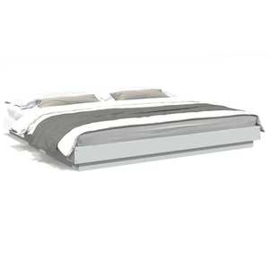 vidaXL Cadru de pat cu lumini LED, alb, 200x200 cm, lemn prelucrat imagine