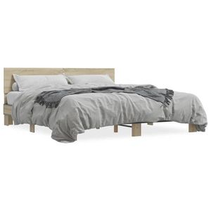 vidaXL Cadru de pat, stejar sonoma, 200x200cm, lemn prelucrat și metal imagine