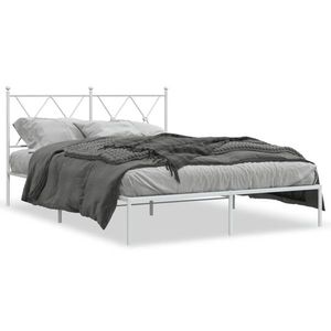 vidaXL Cadru de pat metalic cu tăblie, alb, 140x190 cm imagine