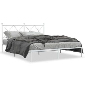 vidaXL Cadru de pat metalic cu tăblie, alb, 150x200 cm imagine