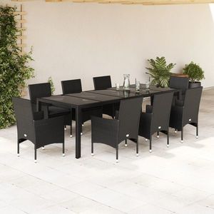 vidaXL Set mobilier de grădină cu perne 9 piese negru poliratan&sticlă imagine