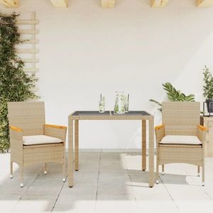 vidaXL Set mobilier de grădină cu perne 3 piese bej poliratan & sticlă imagine