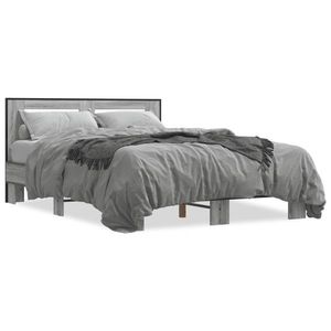 vidaXL Cadru de pat, gri sonoma, 135x190 cm, lemn prelucrat și metal imagine