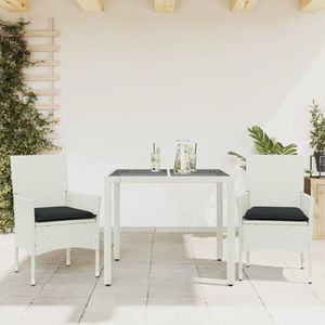 vidaXL Set mobilier de grădină cu perne 3 piese alb poliratan & sticlă imagine