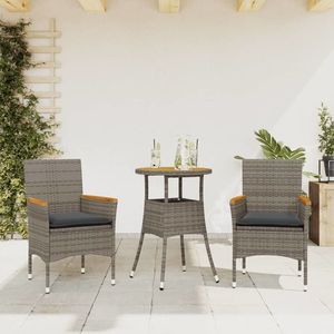 vidaXL Set mobilier grădină cu perne 3 piese gri poliratan/lemn acacia imagine