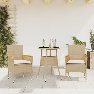 vidaXL Set mobilier de grădină cu perne 3 piese bej poliratan & sticlă imagine