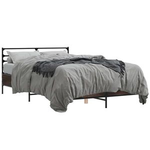 vidaXL Cadru de pat, stejar maro, 135x190 cm, lemn prelucrat și metal imagine