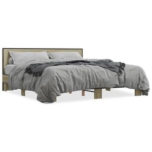 vidaXL Cadru de pat, stejar sonoma, 180x200cm, lemn prelucrat și metal imagine