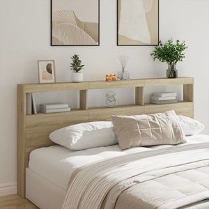vidaXL Tăblie de pat cu dulap și LED, stejar sonoma, 200x17x102 cm imagine