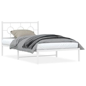 vidaXL Cadru de pat metalic cu tăblie de cap/picioare, alb, 107x203 cm imagine