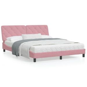vidaXL Cadru de pat cu lumini LED, roz, 160x200 cm, catifea imagine