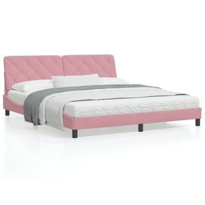 vidaXL Cadru de pat cu lumini LED, roz, 180x200 cm, catifea imagine