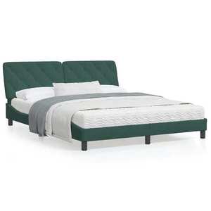 vidaXL Cadru de pat cu lumini LED, verde închis, 160x200 cm, catifea imagine