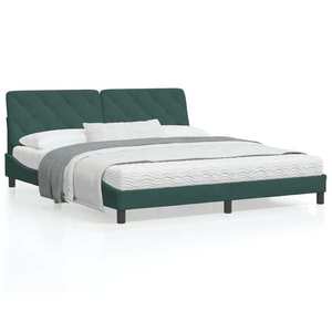 vidaXL Cadru de pat cu lumini LED, verde închis, 180x200 cm, catifea imagine