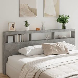 vidaXL Tăblie de pat cu dulap și LED, gri beton, 220x17x102 cm imagine