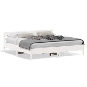 vidaXL Cadru de pat cu tăblie, alb, 180x200 cm, lemn masiv imagine