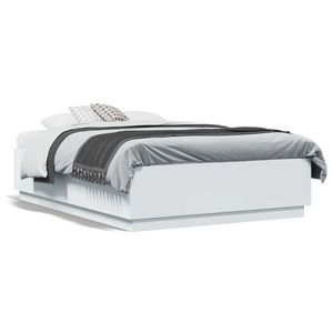 vidaXL Cadru de pat cu lumini LED, alb, 135x190 cm, lemn prelucrat imagine