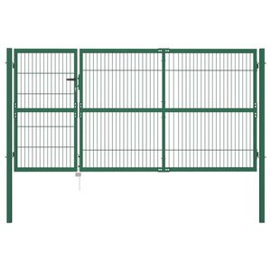 vidaXL Poartă gard de grădină cu stâlpi, verde, 350 x 140 cm, oțel imagine