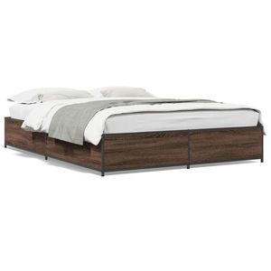 vidaXL Cadru de pat, stejar maro, 120x200 cm, lemn prelucrat și metal imagine