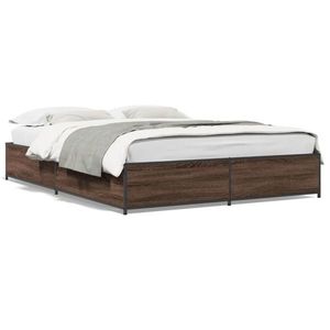 vidaXL Cadru de pat, stejar maro, 120x190 cm, lemn prelucrat și metal imagine