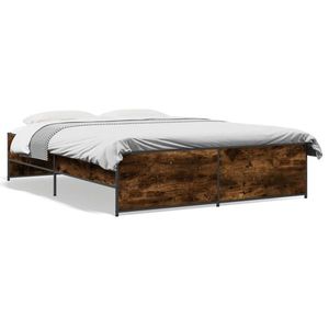 vidaXL Cadru de pat, stejar fumuriu 160x200 cm lemn prelucrat și metal imagine