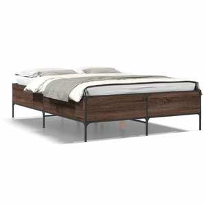 vidaXL Cadru de pat, stejar maro, 140x190 cm, lemn prelucrat și metal imagine