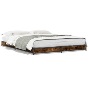 vidaXL Cadru de pat, stejar afumat 135x190 cm lemn prelucrat și metal imagine