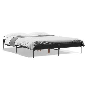 vidaXL Cadru de pat, negru, 150x200 cm, lemn prelucrat și metal imagine