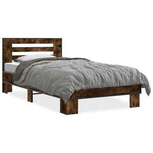 vidaXL Cadru de pat, stejar fumuriu, 90x190cm, lemn prelucrat și metal imagine