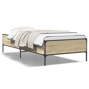 vidaXL Cadru de pat, stejar sonoma, 75x190 cm, lemn prelucrat și metal imagine