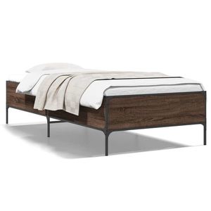 vidaXL Cadru de pat, stejar maro, 100x200 cm, lemn prelucrat și metal imagine