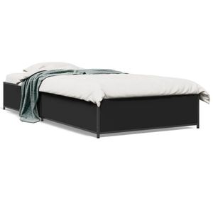 vidaXL Cadru de pat, negru, 90x190 cm, lemn prelucrat și metal imagine