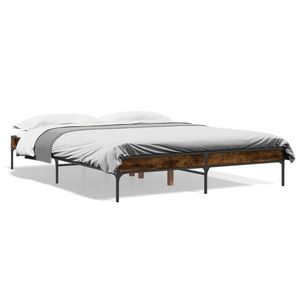 vidaXL Cadru de pat, stejar fumuriu 150x200 cm lemn prelucrat și metal imagine