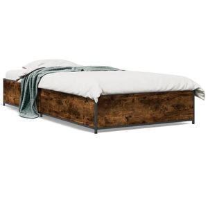 vidaXL Cadru de pat, stejar fumuriu, 75x190cm, lemn prelucrat și metal imagine