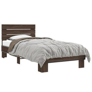 vidaXL Cadru de pat, stejar maro, 100x200 cm, lemn prelucrat și metal imagine
