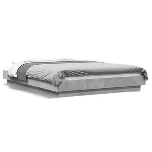 vidaXL Cadru de pat cu lumini LED gri beton 140x200 cm, lemn prelucrat imagine