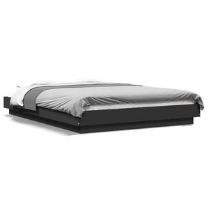 vidaXL Cadru de pat cu lumini LED, negru, 140x200 cm, lemn prelucrat imagine