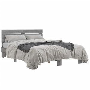 vidaXL Cadru de pat, gri sonoma, 140x190 cm, lemn prelucrat și metal imagine
